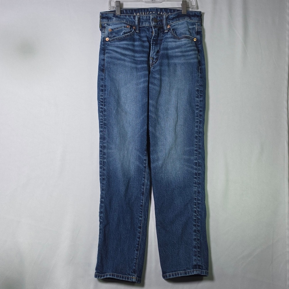 American Eagle Womens High Waisted Straight Leg Jeans Medium Wash Blue Denim